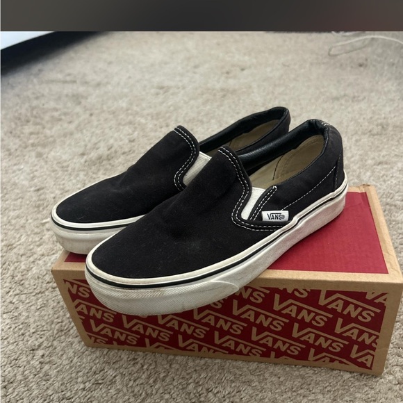 Vans Shoes - Vans Black Slip-On Canvas Loafers with White Trim